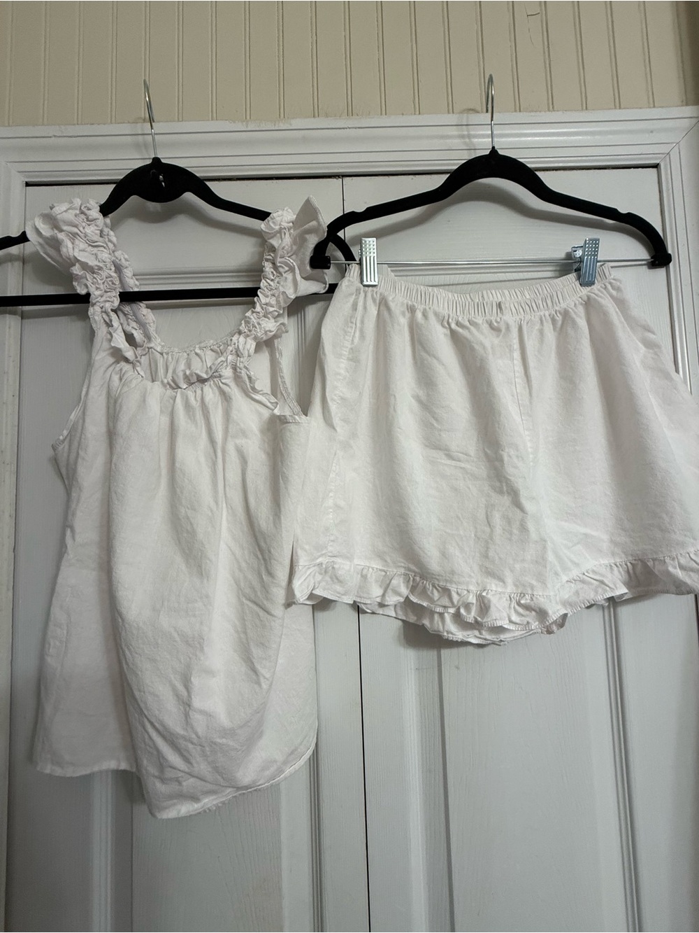 Amazon White Ruffle Strap Tank & Shorts Sleep Set